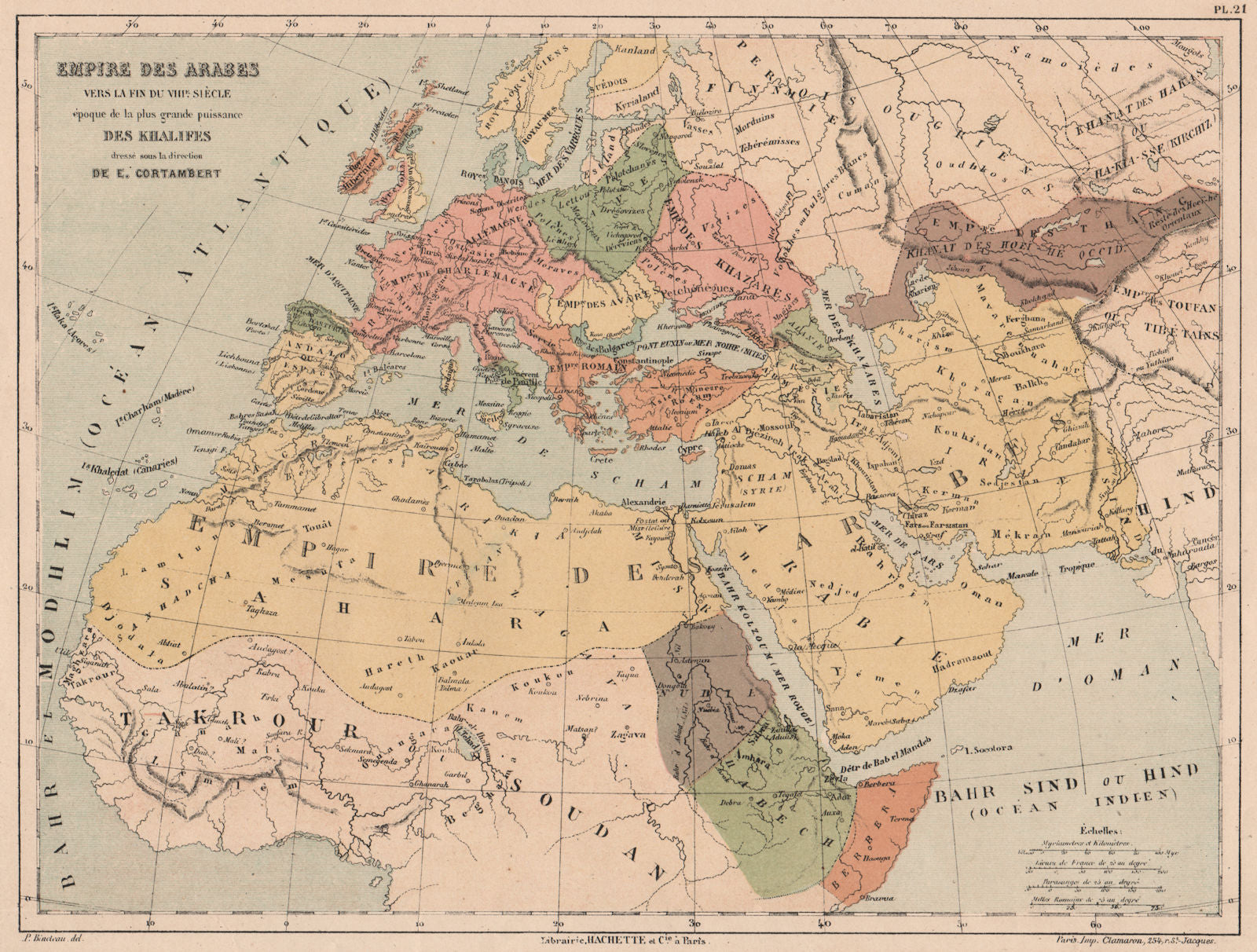 8C EUROPE. UMAYYAD CALIPHATE. Arab Carolingian Byzantine Empires 1880 old map